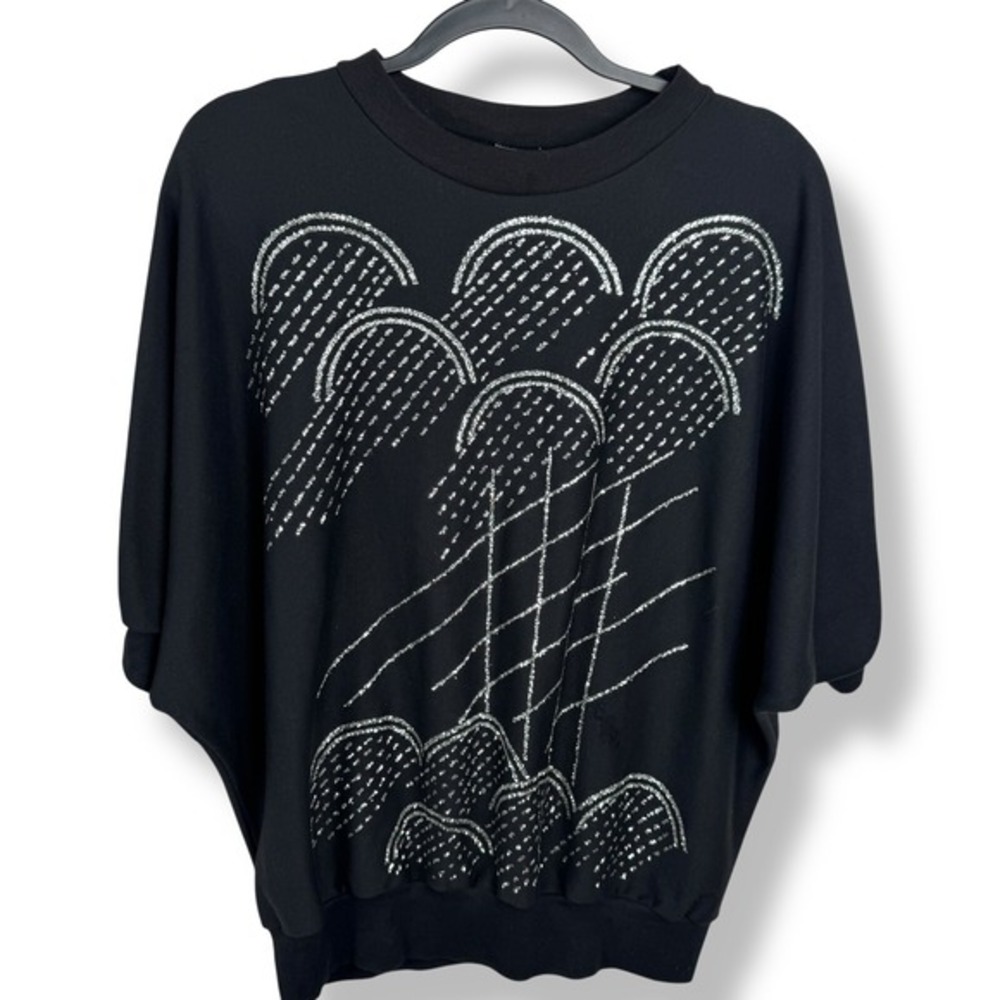 Geste of Florida VTG 80s Glitter Batwing Top Womens Size Large‎ Double Sided USA